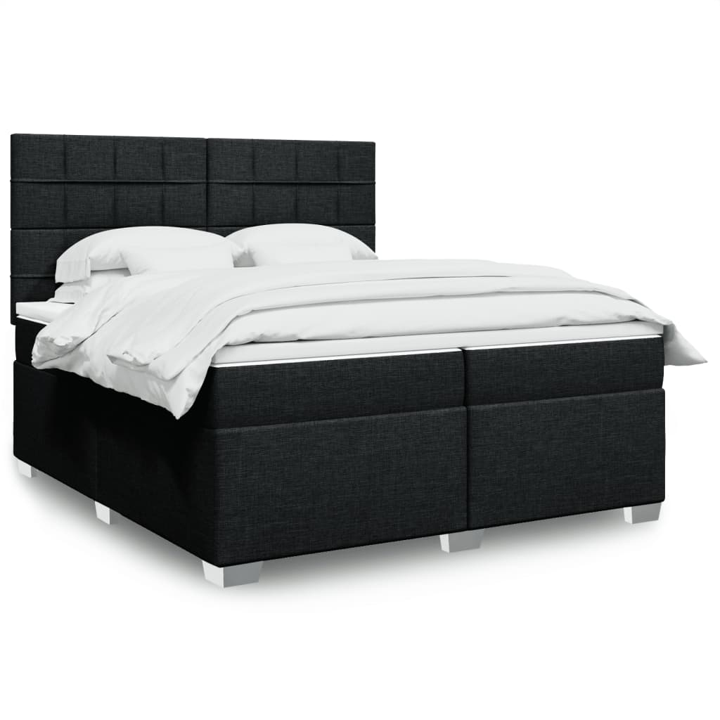 Box spring postelja z vzmetnico črn 200×200 cm blago