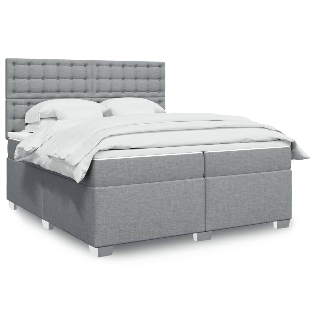 Box spring postelja z vzmetnico svetlo siva 200×200 cm blago