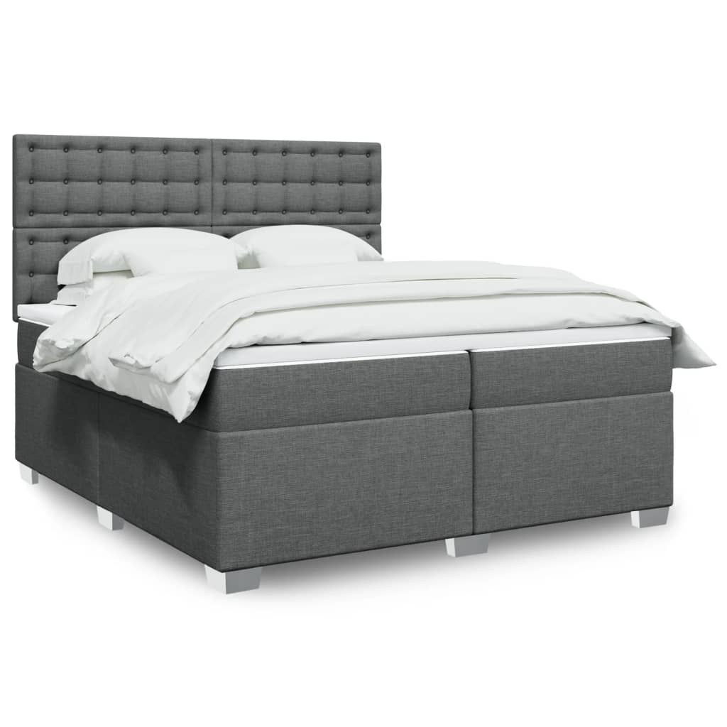 Box spring postelja z vzmetnico temno siva 200×200 cm blago