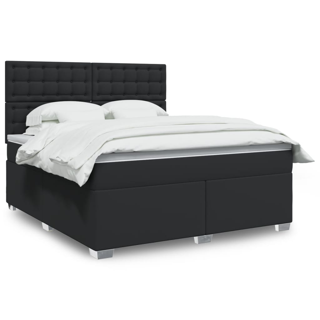 Box spring postelja z vzmetnico črn 180×200 cm umetno usnje