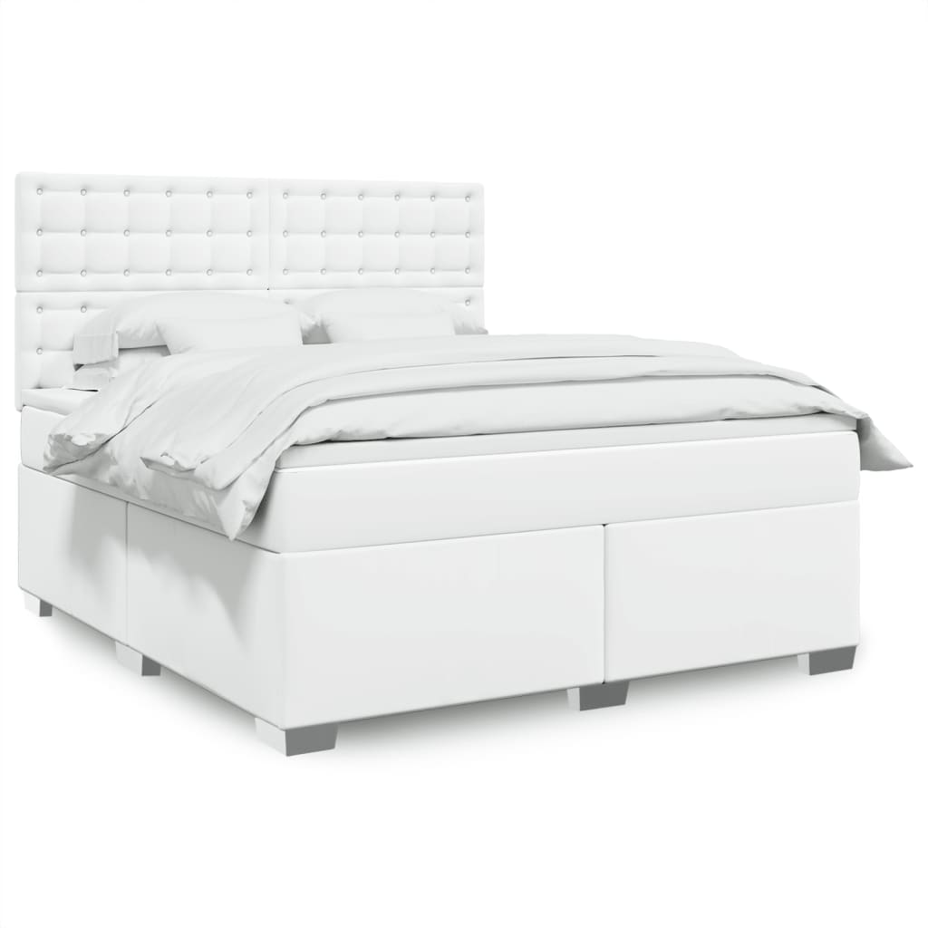 Box spring postelja z vzmetnico bela 180×200 cm umetno usnje
