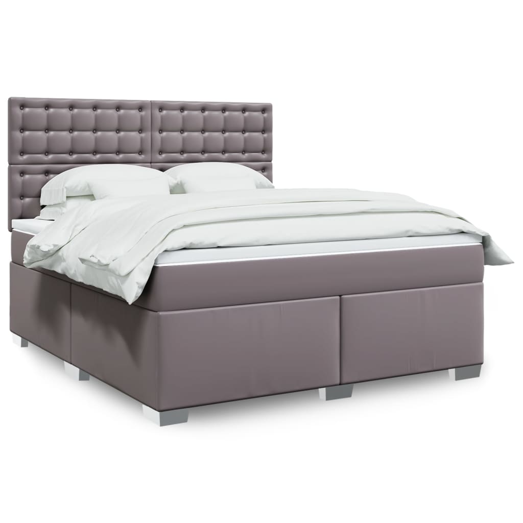 Box spring postelja z vzmetnico siva 180×200 cm umetno usnje