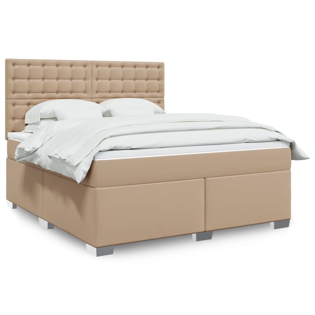 Box spring postelja z vzmetnico kapučino 180x200cm umetno usnje