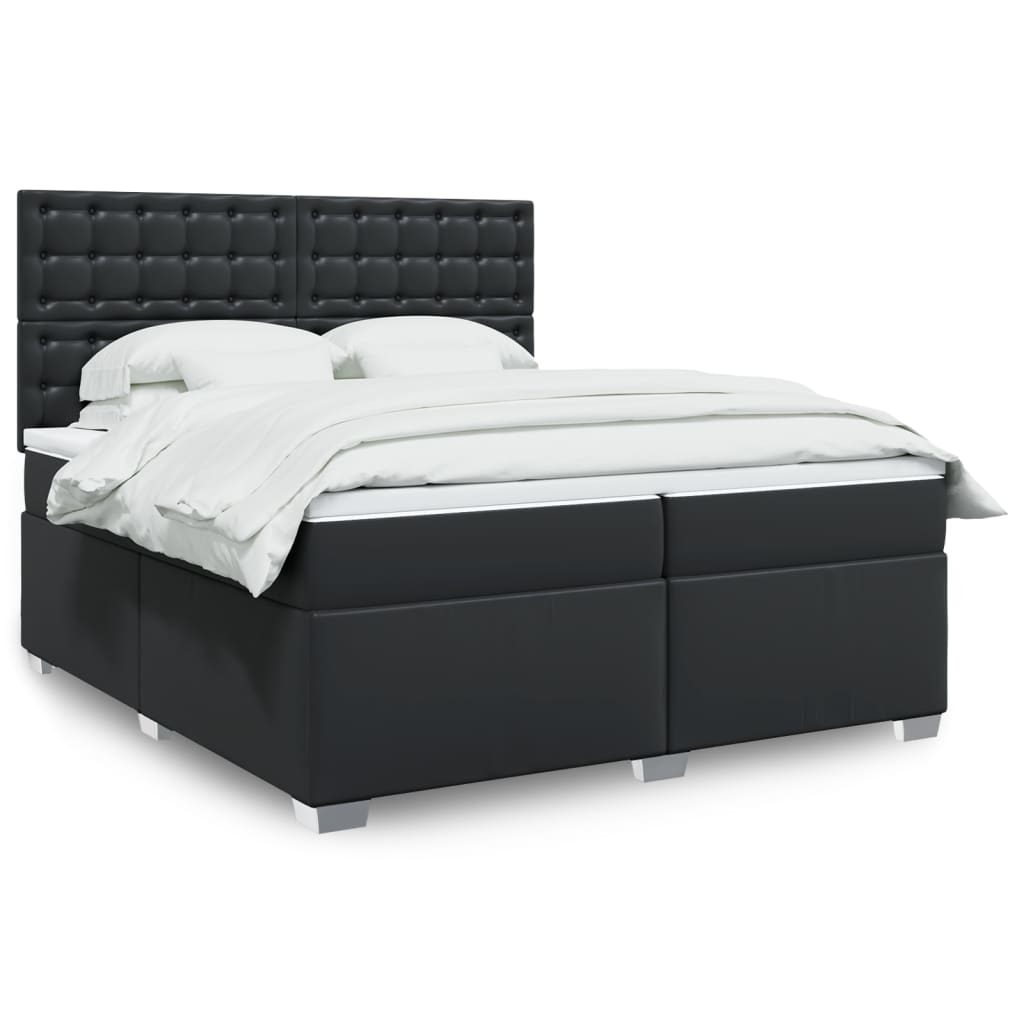 Box spring postelja z vzmetnico črna 200×200 cm umetno usnje