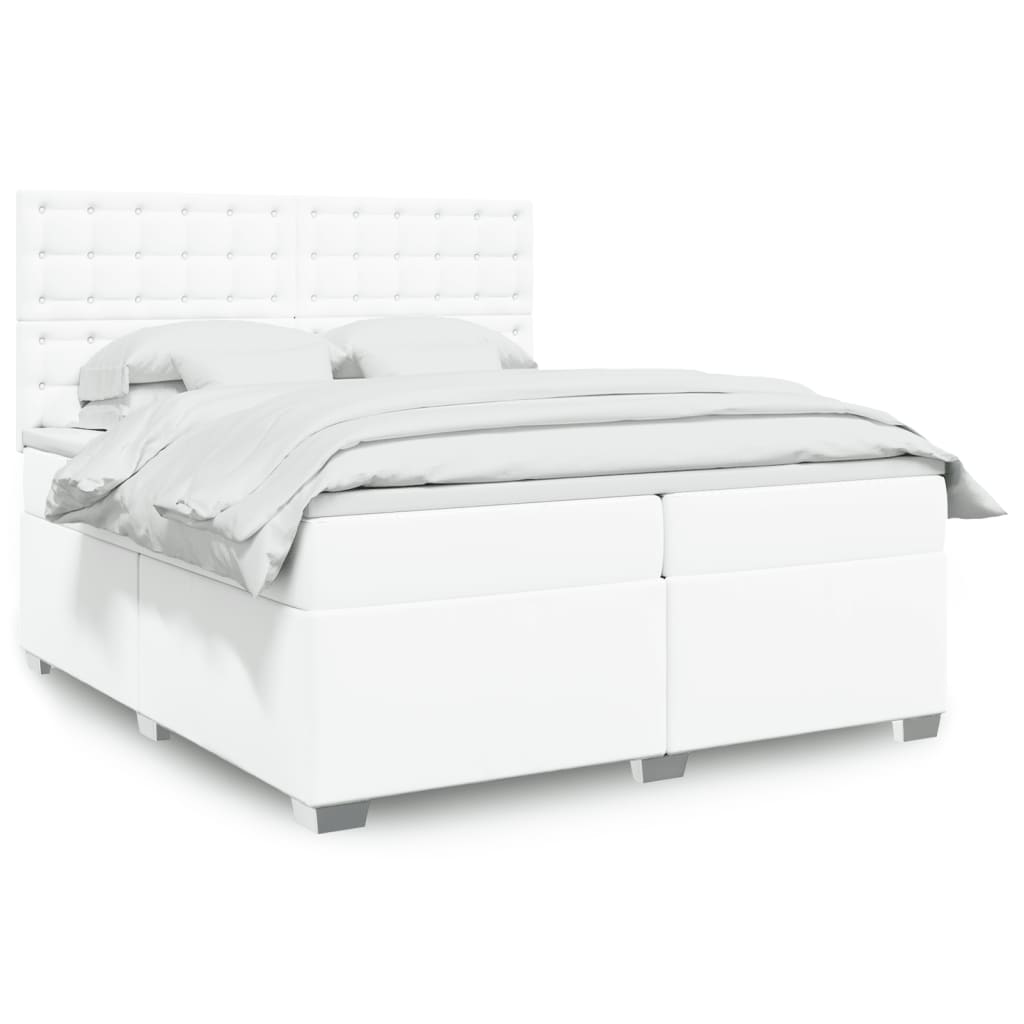 Box spring postelja z vzmetnico bela 200×200 cm umetno usnje