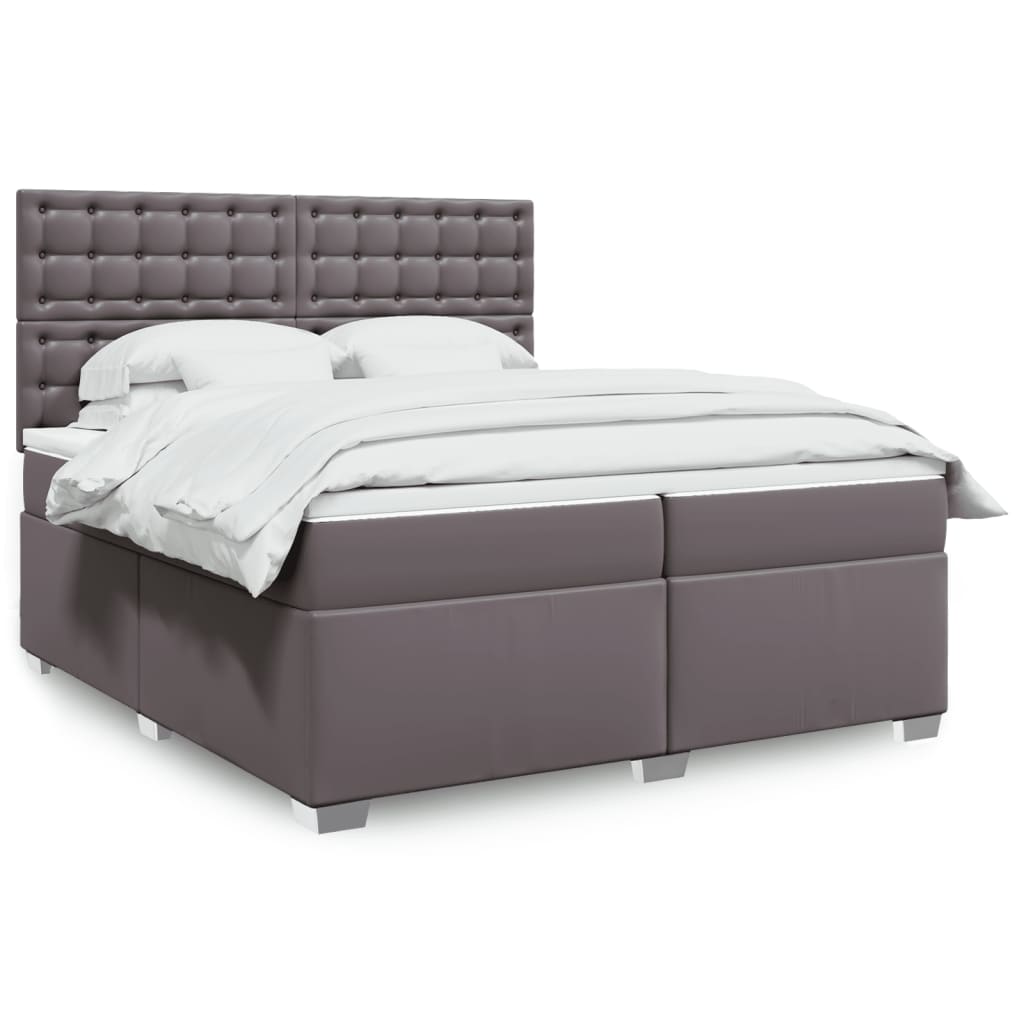 Box spring postelja z vzmetnico siva 200×200 cm umetno usnje