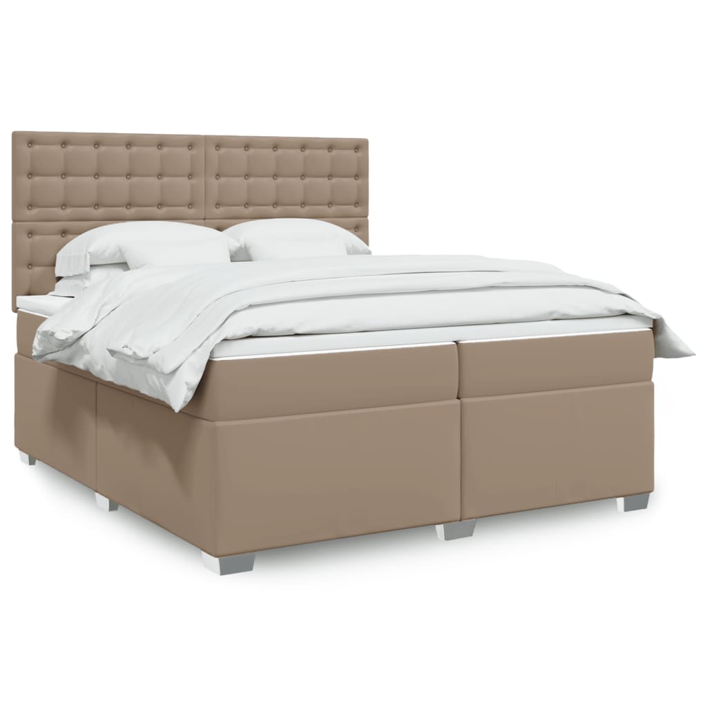 Box spring postelja z vzmetnico kapučino 200×200 cm um. usnje
