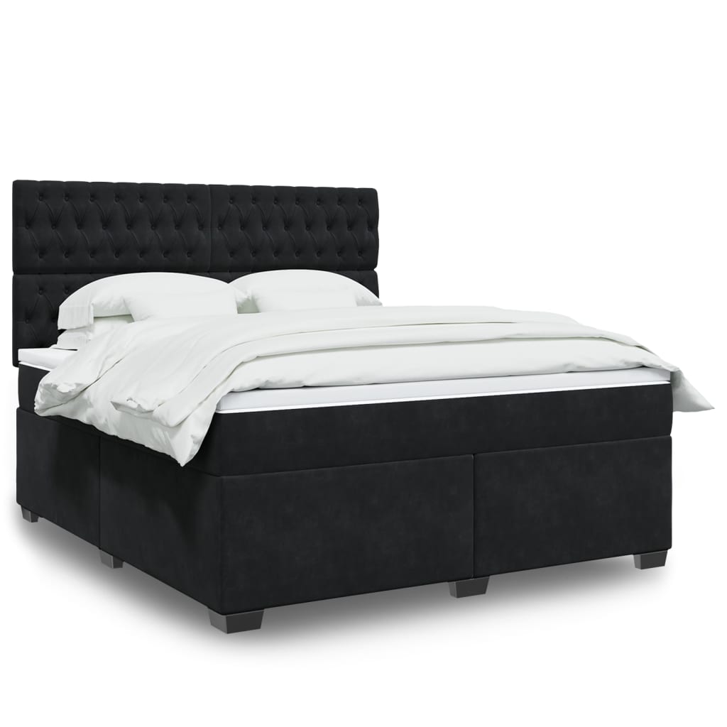 Box spring postelja z vzmetnico črna 180×200 cm žamet