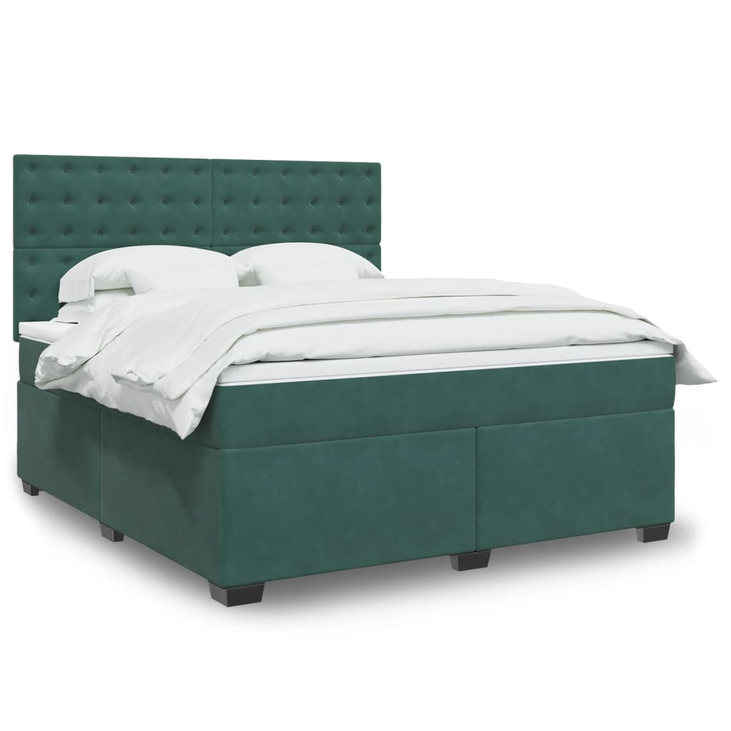 Box spring postelja z vzmetnico temno zelena 180×200 cm žamet