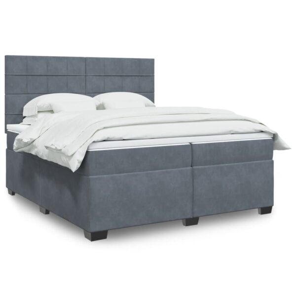 Box spring postelja z vzmetnico temno siva 200x200 cm žamet