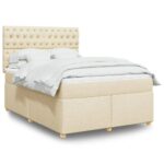 Box spring postelja z vzmetnico krem 160x200 cm blago