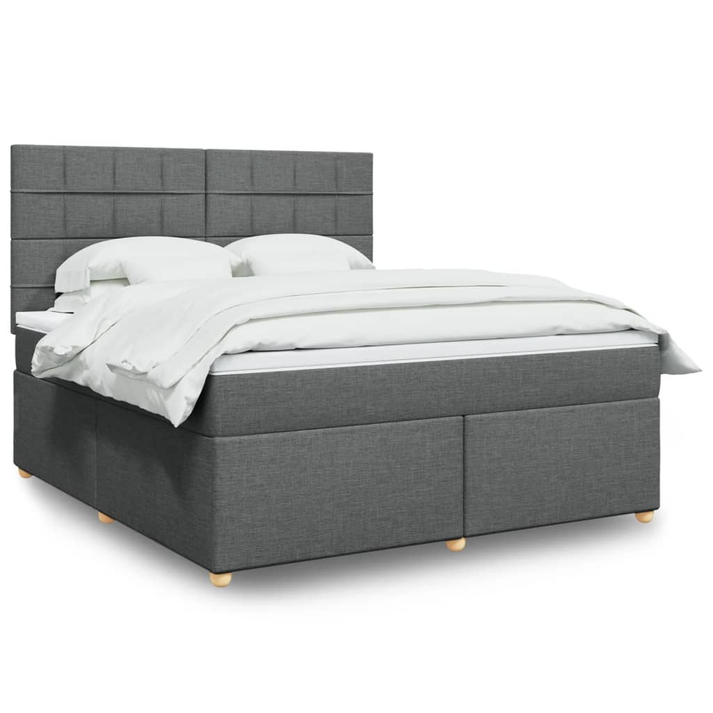 Box spring postelja z vzmetnico temno siva 180×200 cm blago