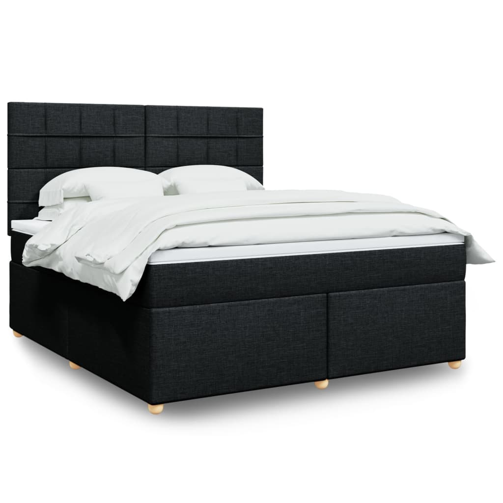 Box spring postelja z vzmetnico črna 180×200 cm blago