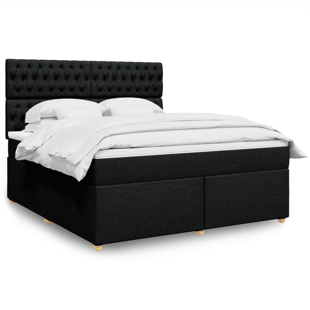 Box spring postelja z vzmetnico črna 180×200 cm blago