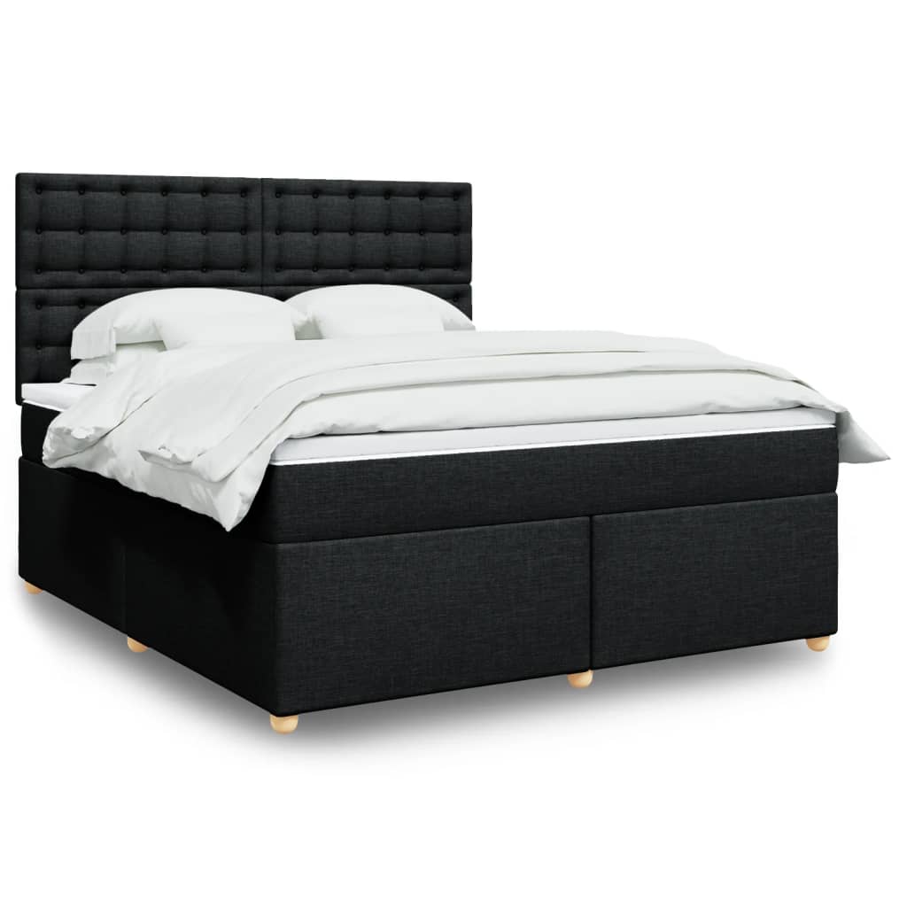 Box spring postelja z vzmetnico črna 180×200 cm blago