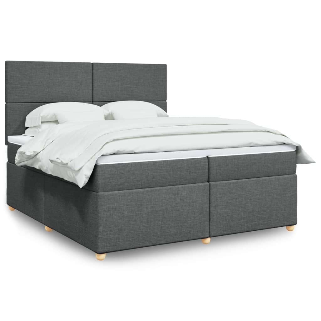 Box spring postelja z vzmetnico temno siva 200×200 cm blago