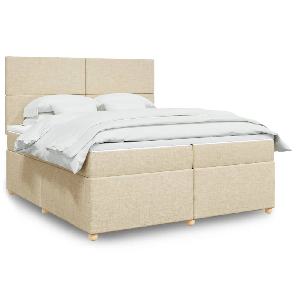 Box spring postelja z vzmetnico krem 200×200 cm blago