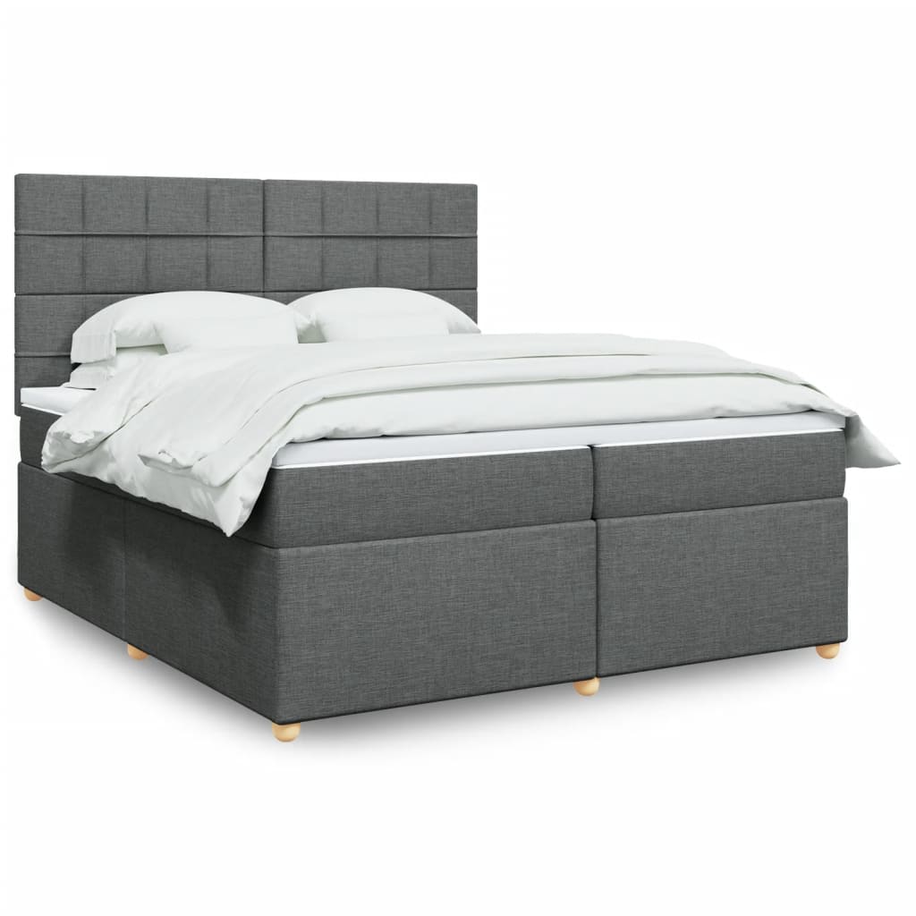 Box spring postelja z vzmetnico temno siva 200×200 cm blago