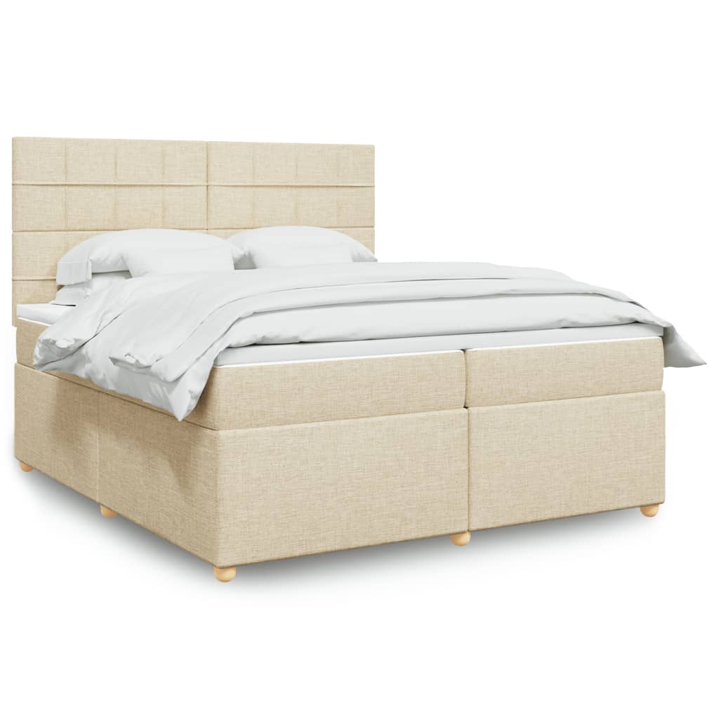 Box spring postelja z vzmetnico krem 200×200 cm blago