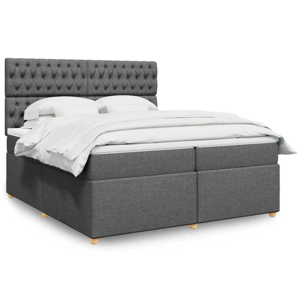 Box spring postelja z vzmetnico temno siva 200×200 cm blago