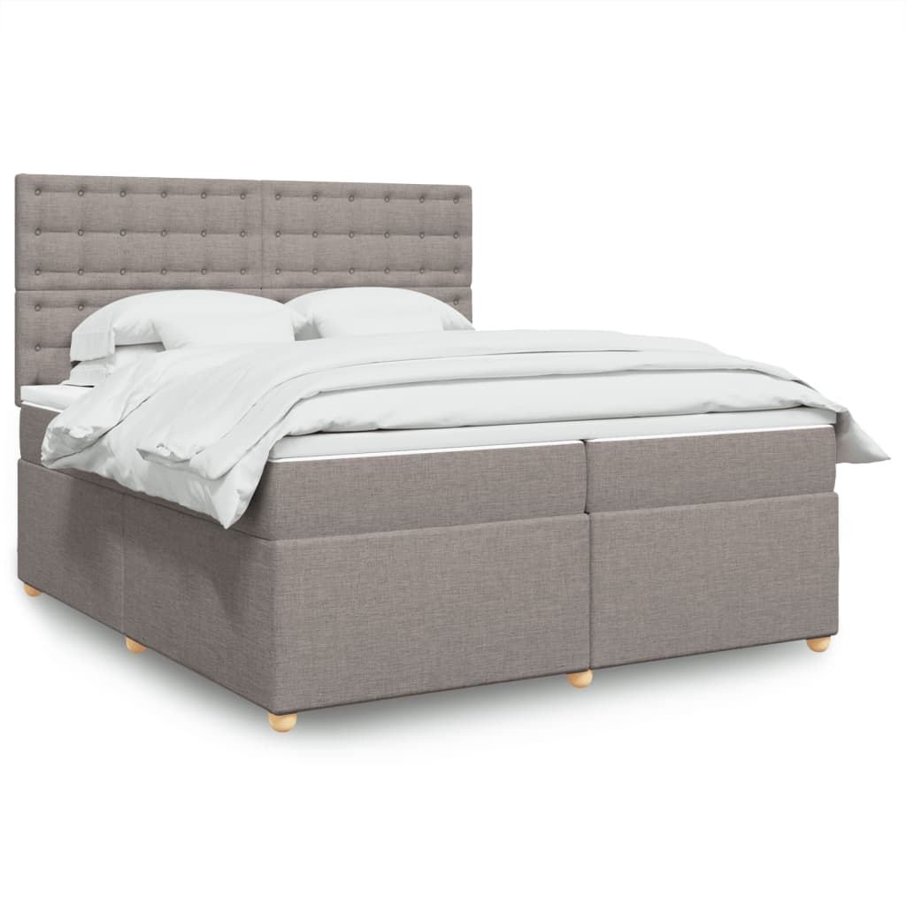 Box spring postelja z vzmetnico taupe 200×200 cm blago