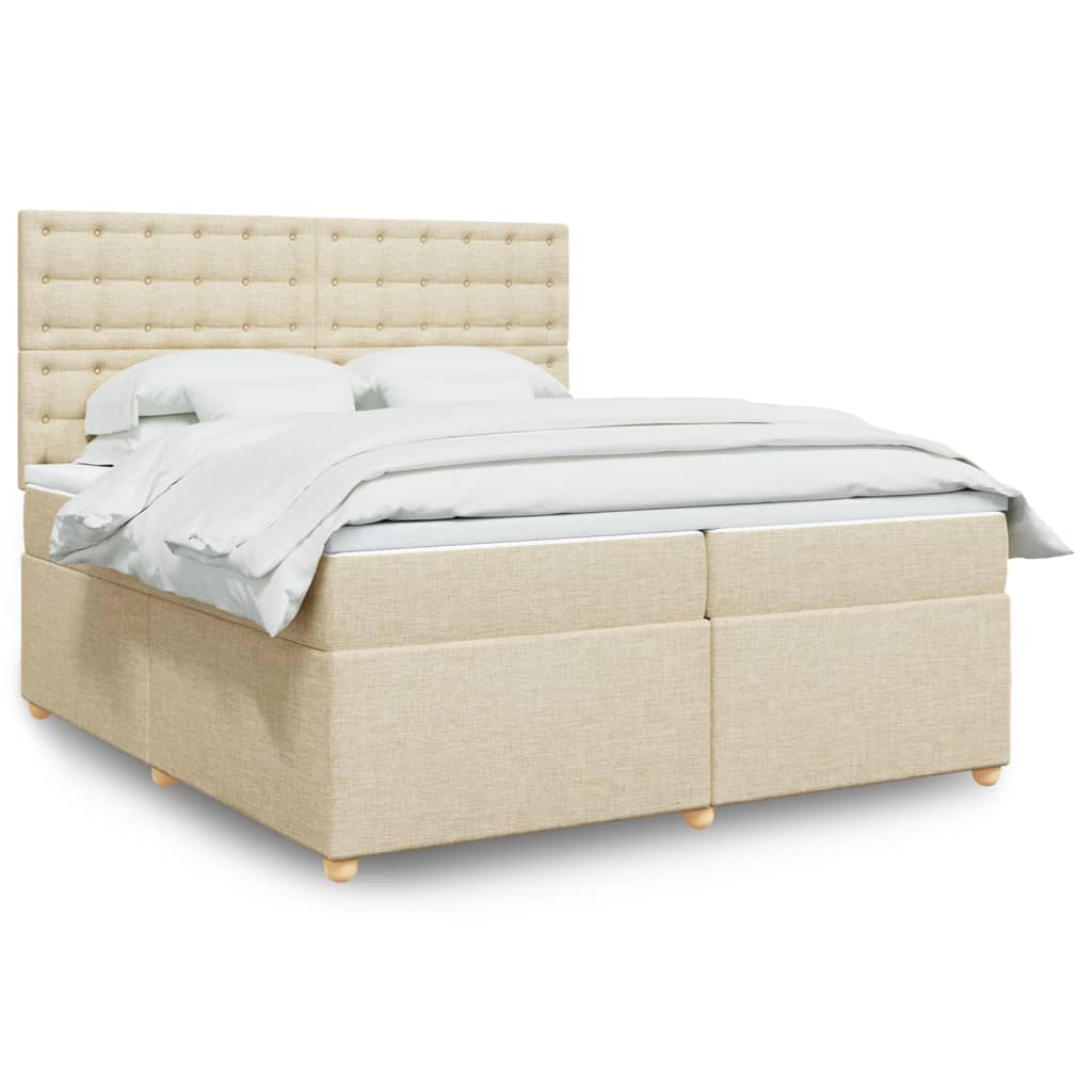 Box spring postelja z vzmetnico krem 200×200 cm blago