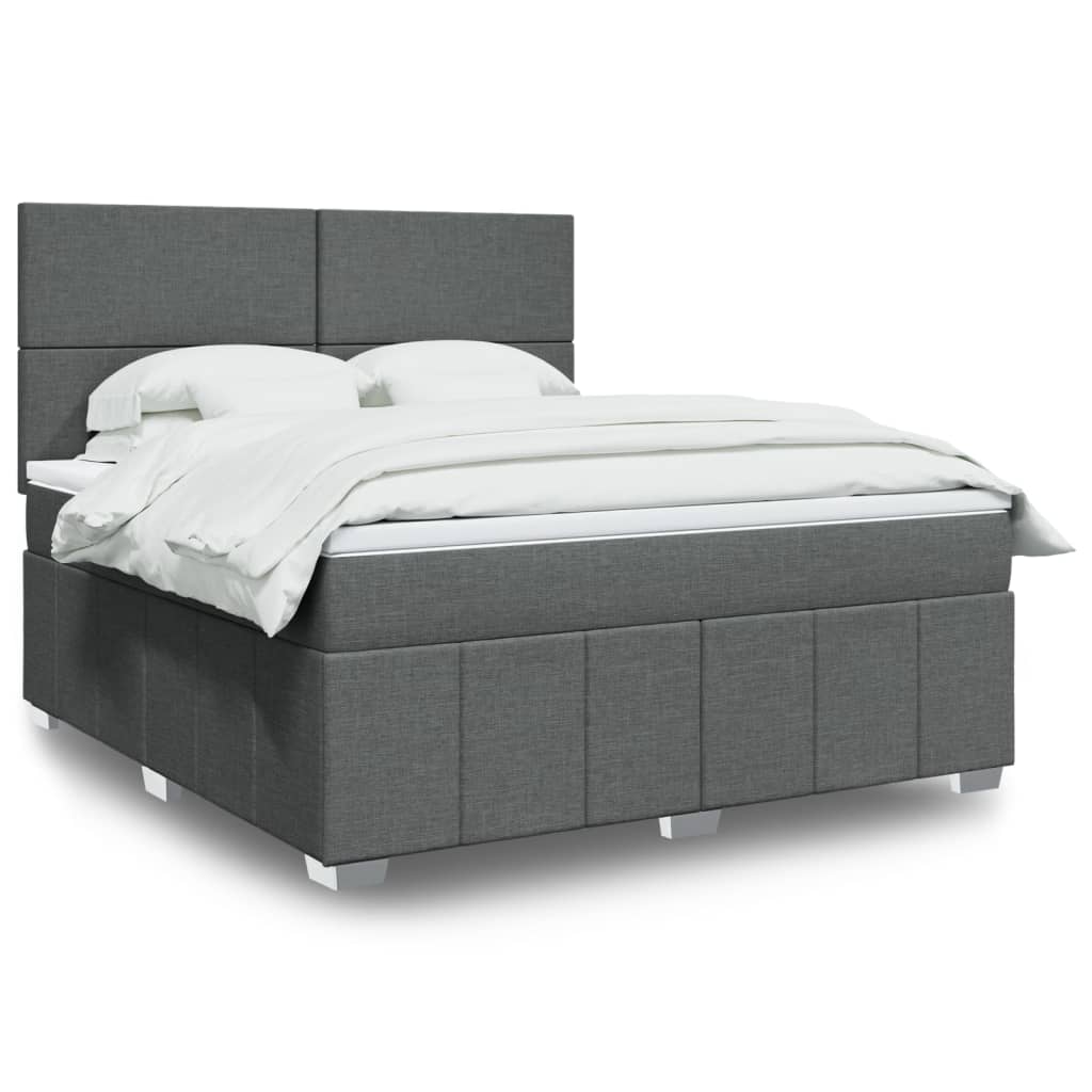 Box spring postelja z vzmetnico temno siva 180×200 cm blago