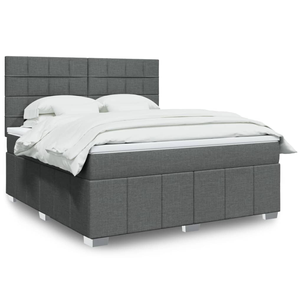 Box spring postelja z vzmetnico temno siva 180×200 cm blago