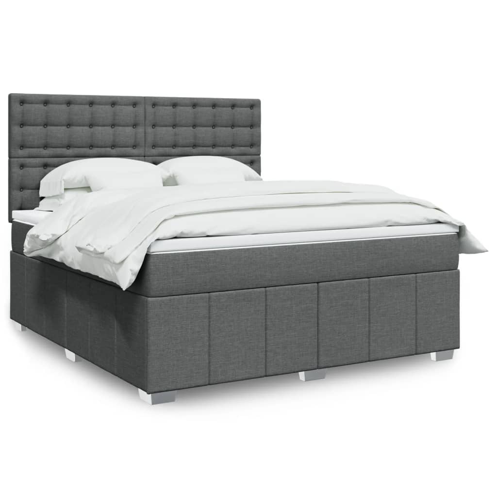Box spring postelja z vzmetnico temno siva 180×200 cm blago