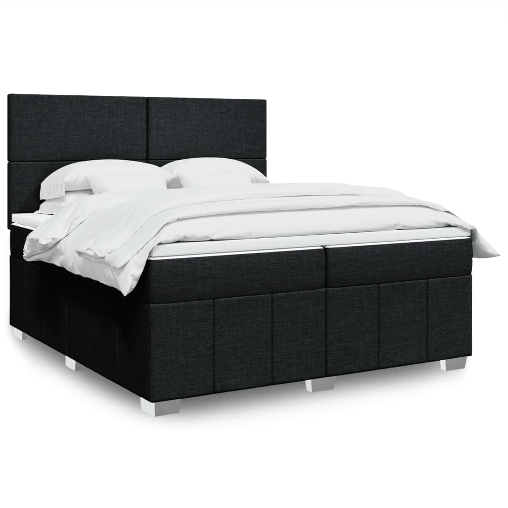 Box spring postelja z vzmetnico črn 200×200 cm blago