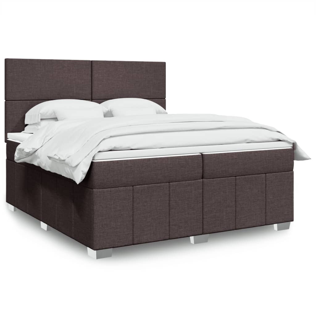 Box spring postelja z vzmetnico temno rjav 200×200 cm blago