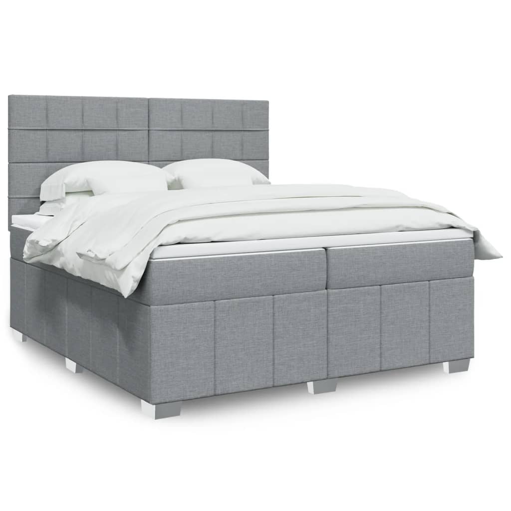 Box spring postelja z vzmetnico svetlo siva 200×200 cm blago