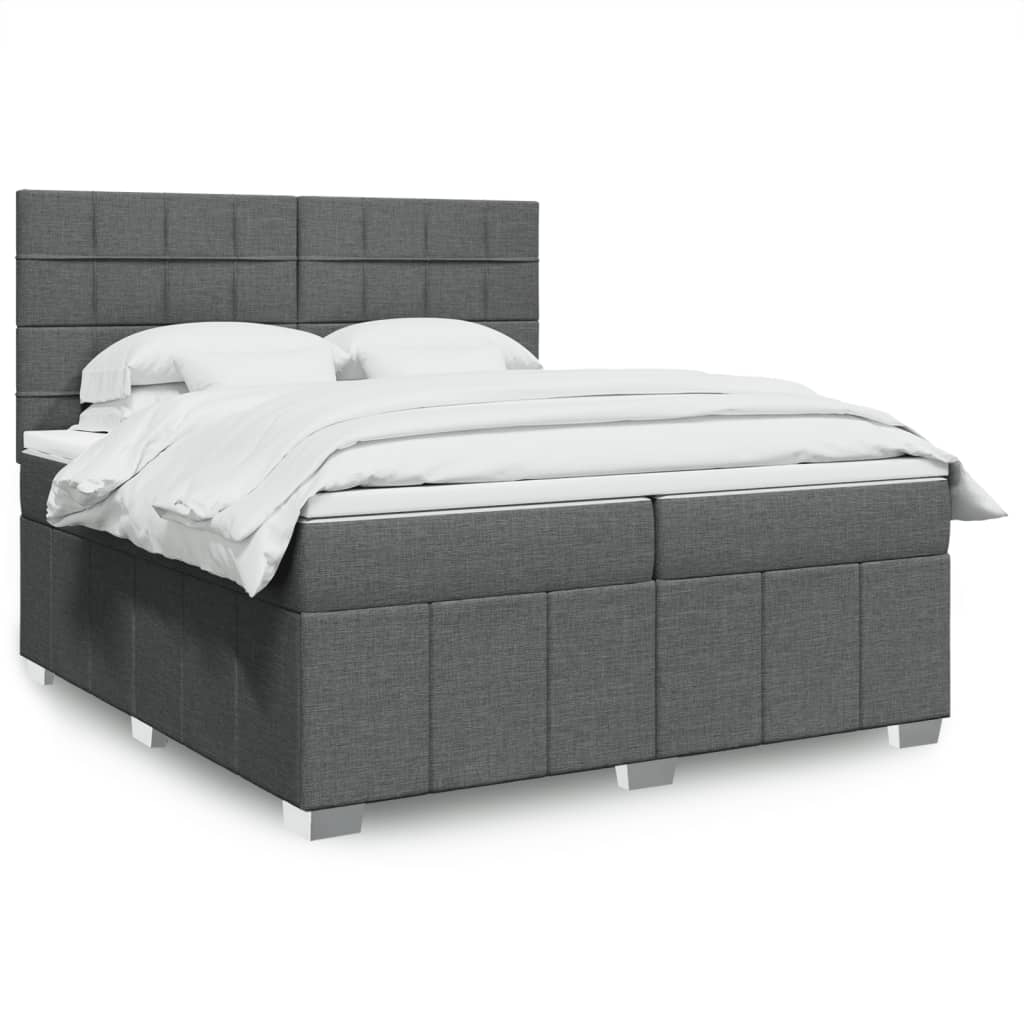 Box spring postelja z vzmetnico temno siva 200×200 cm blago