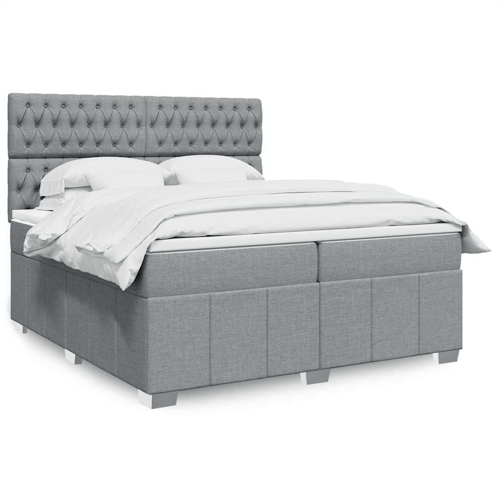 Box spring postelja z vzmetnico svetlo siva 200×200 cm blago