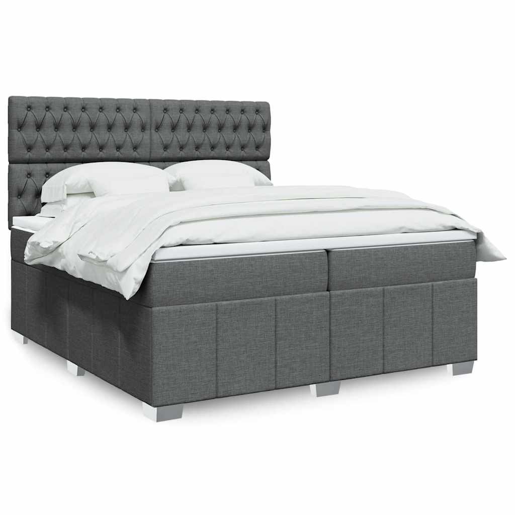 Box spring postelja z vzmetnico temno siva 200×200 cm blago