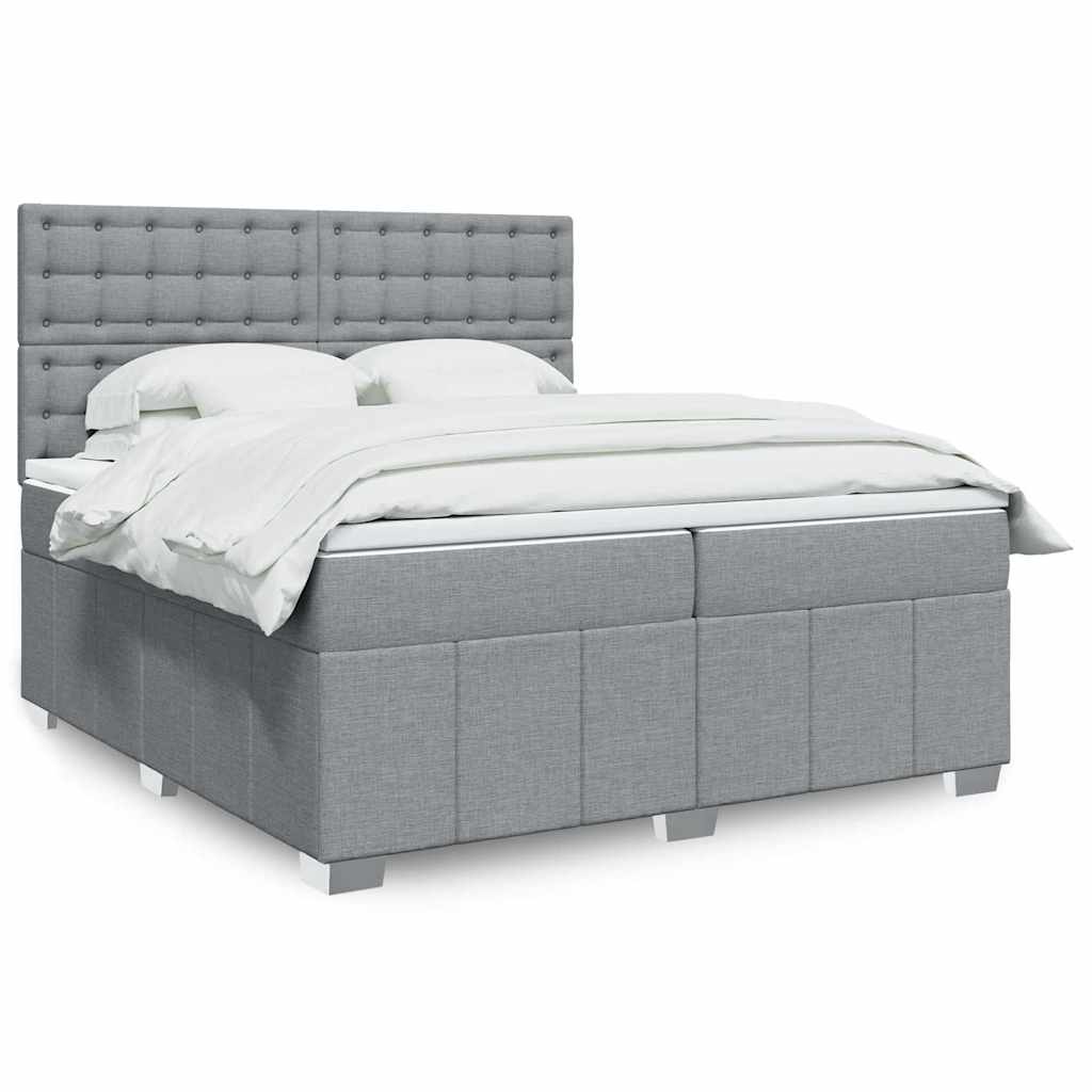 Box spring postelja z vzmetnico svetlo siva 200×200 cm blago