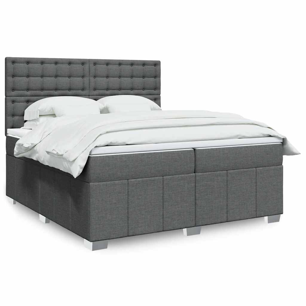 Box spring postelja z vzmetnico temno siva 200×200 cm blago