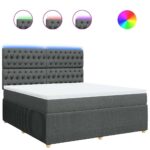 Box spring postelja z vzmetnico temno siva 180x200 cm blago - Image 2