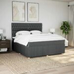 Box spring postelja z vzmetnico temno siva 180x200 cm blago