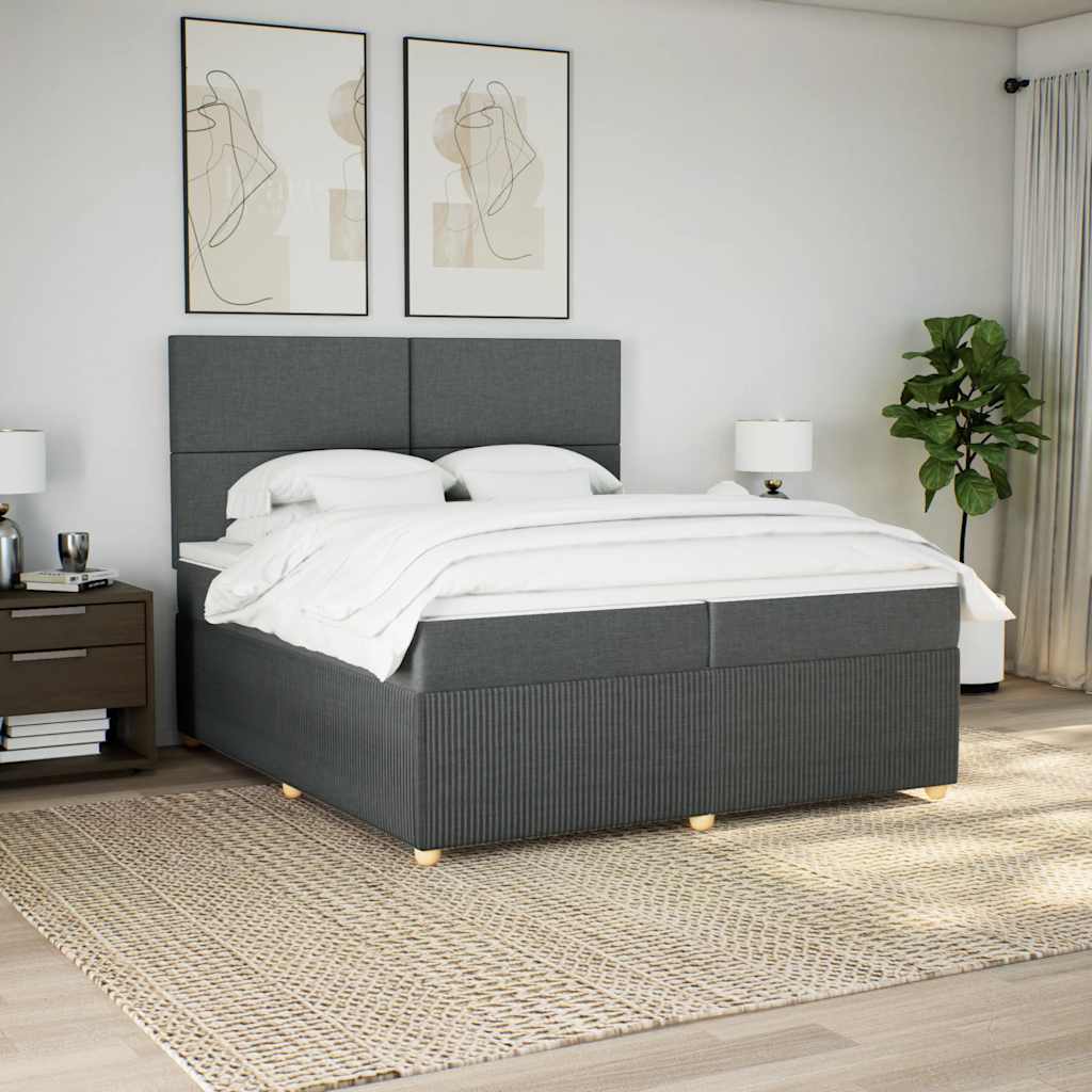 Box spring postelja z vzmetnico temno siva 200×200 cm blago