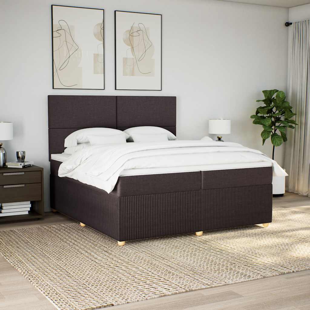 Box spring postelja z vzmetnico temno rjav 200×200 cm blago