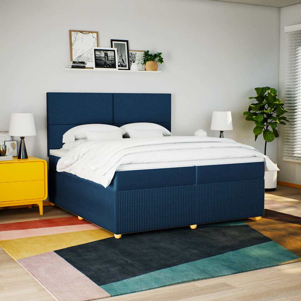 Box spring postelja z vzmetnico modra 200×200 cm blago