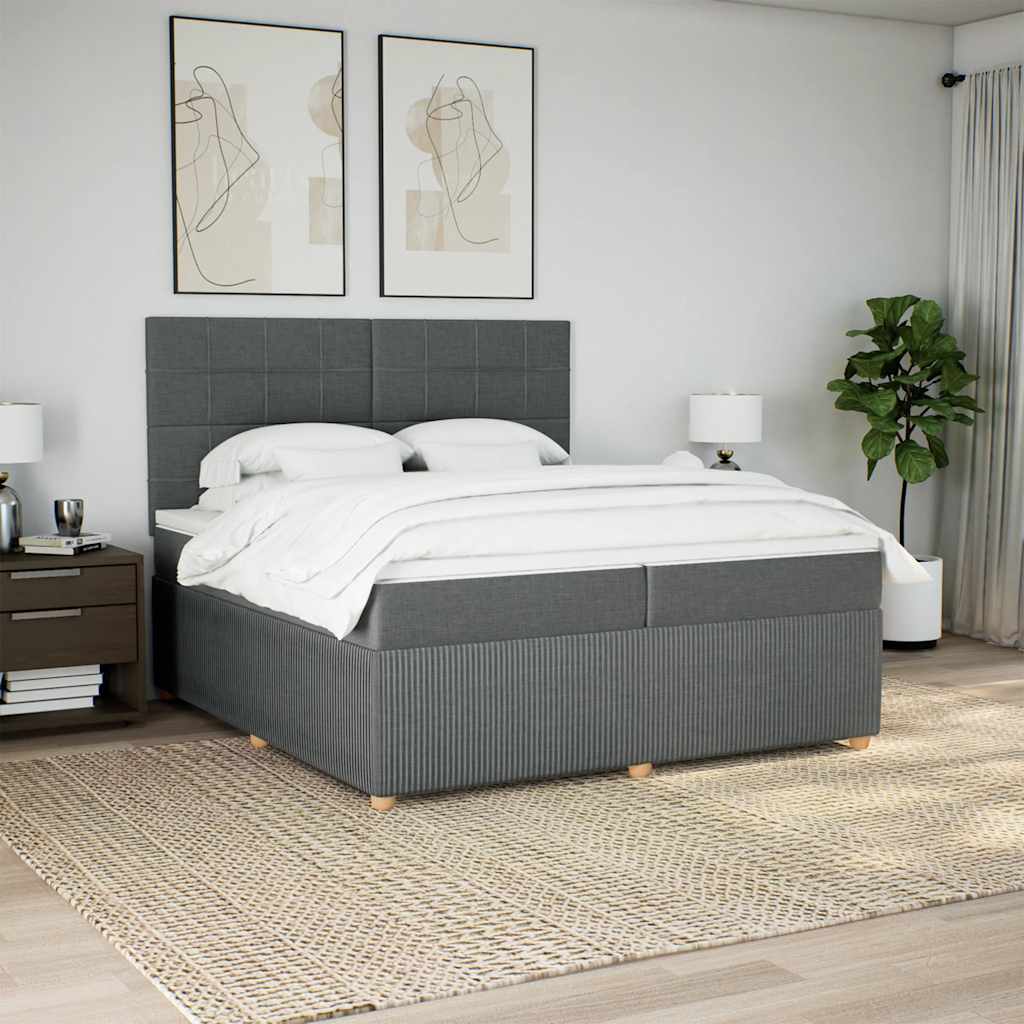 Box spring postelja z vzmetnico temno siva 200×200 cm blago