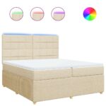 Box spring postelja z vzmetnico krem 200x200 cm blago - Image 2