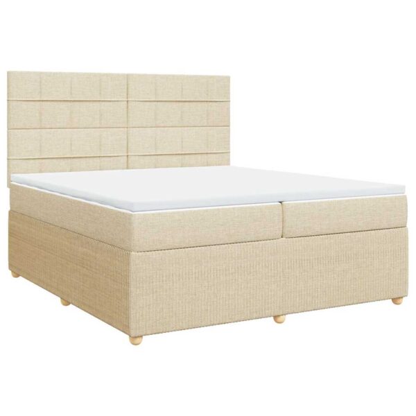 Box spring postelja z vzmetnico krem 200x200 cm blago - Image 3
