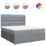 Box spring postelja z vzmetnico svetlo siva 200x200 cm blago - Image 2