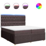 Box spring postelja z vzmetnico temno rjav 200x200 cm blago - Image 2