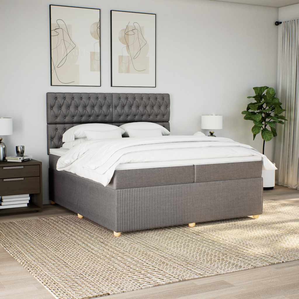 Box spring postelja z vzmetnico taupe 200×200 cm blago