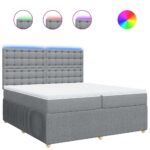 Box spring postelja z vzmetnico svetlo siva 200x200 cm blago - Image 2