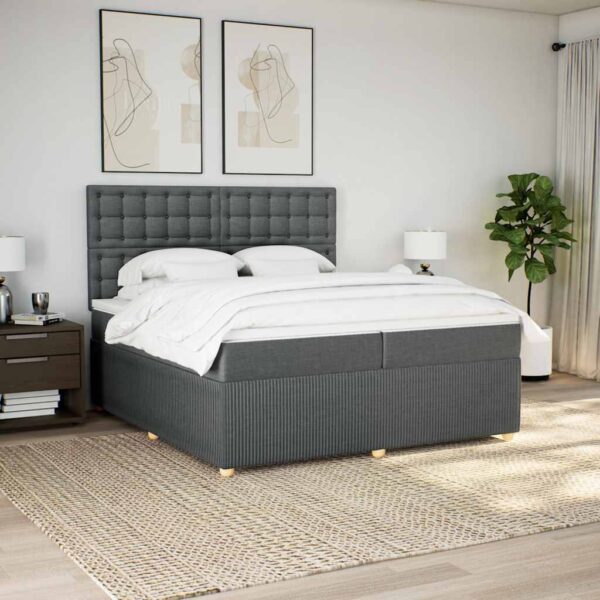 Box spring postelja z vzmetnico temno siva 200x200 cm blago